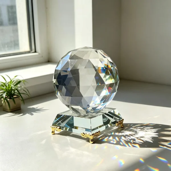 Glass Prism Sphere – Faceted Glass Ball & Rainbow Light Catcher