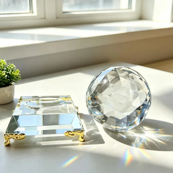 Glass Prism Sphere – Faceted Glass Ball & Rainbow Light Catcher