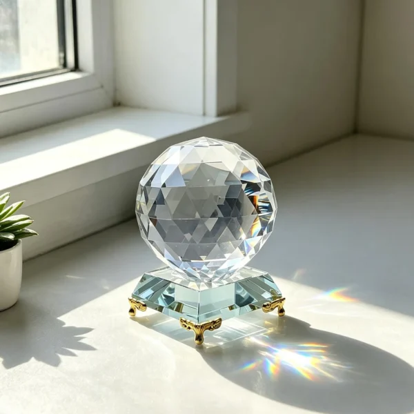 Glass Prism Sphere – Faceted Glass Ball & Rainbow Light Catcher