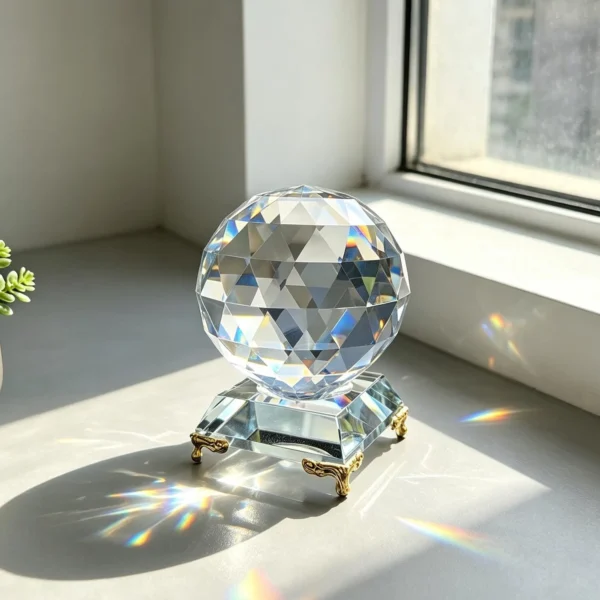 Glass Prism Sphere – Faceted Glass Ball & Rainbow Light Catcher
