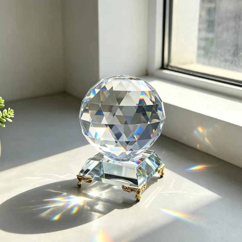 Glass Prism Sphere – Faceted Glass Ball & Rainbow Light Catcher