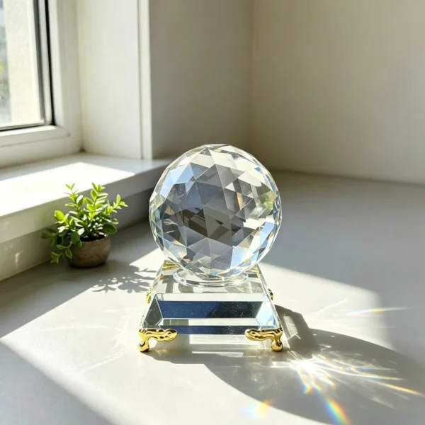 Glass Prism Sphere – Faceted Glass Ball & Rainbow Light Catcher