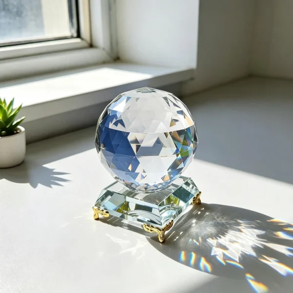 Glass Prism Sphere – Faceted Glass Ball & Rainbow Light Catcher