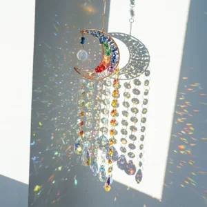 Colorful Natural Stone Moon Crystal Suncatcher