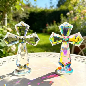 Faceted Cross Glass Prism Suncatcher