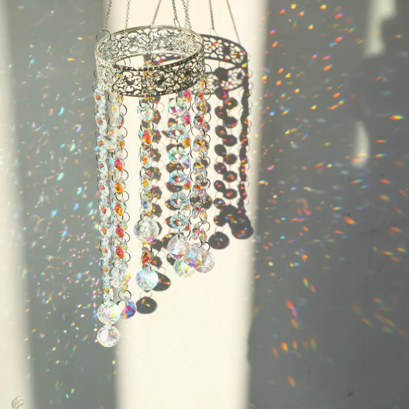 Round Ring Crystal Suncatcher Colorful Hanging Rainbow
