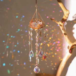 Gold Wire Cage Crystal Suncatcher Colorful Hanging Rainbow