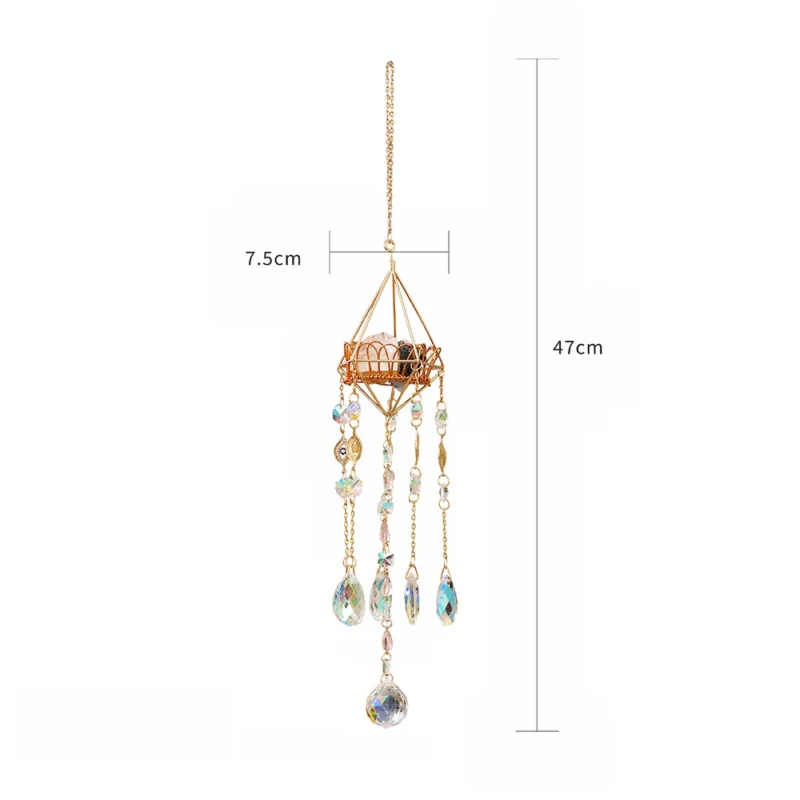 Gold Wire Cage Crystal Suncatcher Colorful Hanging Rainbow
